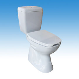 Monoblokkos porcelán WC-kagyló mozgáskorlátozottaknak WC ülőkével, nyitott, hátsó kifolyású, tartályos, fehér