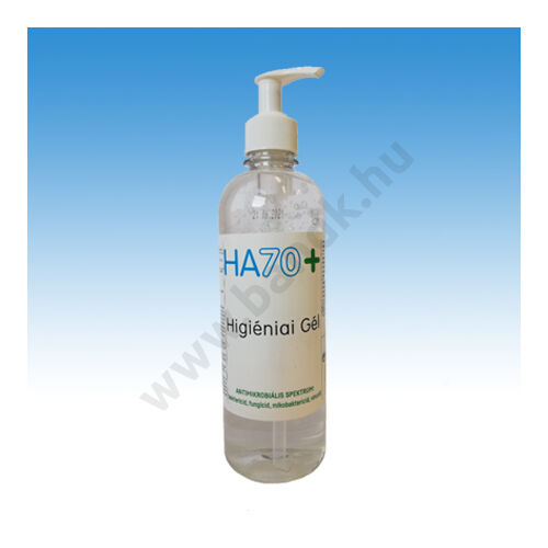 Kézfertőtlenítő gél HA70+,  1 L-es  kiszerelésben, pumpás, baktericid, virucid, mikobaktericid, biocid