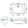 Kép 2/2 - BKH4117041 - Trapézmedencés kézmosókagyló rozsdamentes acélból 450x320x170 mm, konzol, leeresztőszelep és szifon nélkül