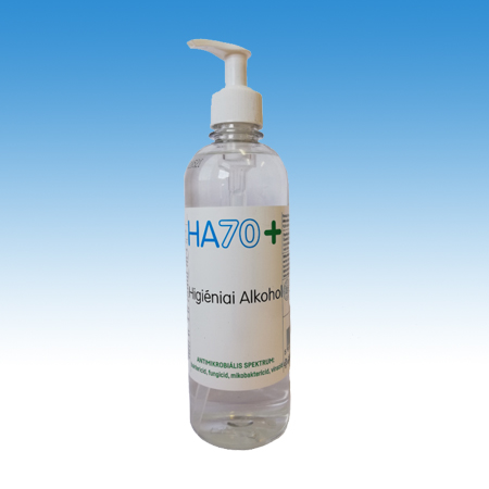 Alkoholos kézfertőtlenítőszer HA70+,  0,5 L-es  kiszerelésben, pumpás, baktericid, virucid