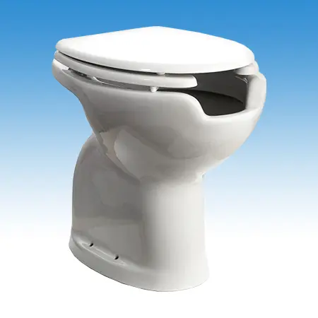 Porcelán WC mozgáskorlátozottaknak, álló, alsó kifolyású, elöl kivágott, ülőkével