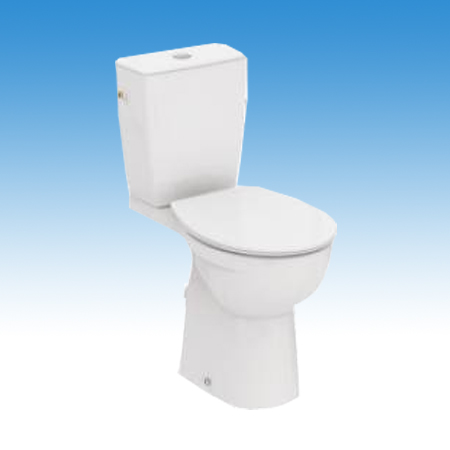 Porcelán WC-kagyló mozgáskorlátozottaknak, álló, hátsó kifolyású, kivágás nélküli, tartályos, fehér